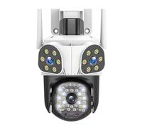 SEVEQIS Caméra de sécurité, Caméra 6K 12MP Suivi de Mouvement extérieur Trois écrans Len 4X Zoom caméra vidéo PTZ Protection sécurité Surveillance CCTV(Camera Add 64G)