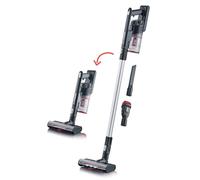 SEVERIN Aspirateur balai multifonction sans sac, Aspirateur sans fil 40 min d’autonomie avec brosse rotative, Aspirateur puissant avec éclairage LED et station de charge, Noir/Rouge, HV 7154