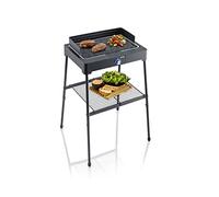 SEVERIN Barbecue électrique 2 200 W avec grille en fonte d'aluminium, Barbecue sur pieds avec pare-vent amovible, eBBQ avec bac à eau pour utilisation en intérieur et extérieur, Noir, PG 8568