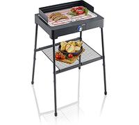 SEVERIN Barbecue électrique 2 200 W avec Grille inox, Barbecue sur pieds avec pare-vent amovible, eBBQ avec bac à eau pour utilisation en intérieur et extérieur, Noir, PG 8566
