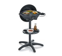 Severin Barbecue électrique avec couvercle et plaque de cuisson, 2000W | Thermomètre intégré, plaque antiadhésive céramique rainurée, surface cuisson 41cm diamètre, tablette de rangement, câble 2,8m