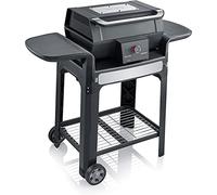 SEVERIN Barbecue électrique avec sonde thermique intégrée SEVO GTS, Gril électrique 3 000 W avec couvercle, Gril sur pieds, fonction démarrage rapide jusqu’à 500°C, Noir, PG 8107
