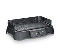 Severin - Barbecue électrique de table avec grille en fonte d’aluminium - Intérieur ou extérieur - Pare-vent amovible et bac à eau - 2000 W - PG 8595
