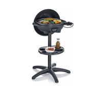 Severin Barbecue électrique avec couvercle et plaque de cuisson, 2000W | Thermomètre intégré, plaque antiadhésive céramique rainurée, surface cuisson 41cm diamètre, tablette de rangement, câble 2,8m