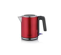 SEVERIN Bouilloire compacte à ouverture extra large, 2 400 W, Petite bouilloire au design moderne, Capacité : 1 L, Socle 360°, Bouilloire électrique avec filtre anticalcaire, inox/rouge, WK 3427