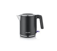 SEVERIN Bouilloire compacte à ouverture extra large, 2 400 W, Petite bouilloire au design moderne, Capacité : 1 L, Socle 360°, Bouilloire électrique avec filtre anticalcaire, Inox/Noir, WK 9555