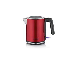 SEVERIN Bouilloire compacte à ouverture extra large, 2 400 W, Petite bouilloire au design moderne, Capacité : 1 L, Socle 360°, Bouilloire électrique avec filtre anticalcaire, inox/rouge, WK 3427