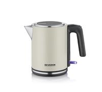 Severin Bouilloire compacte électrique 1 L, Filtre anticalcaire amovible, Ouverture XXL, Ébullition rapide Base à 360°, Niveau d’Eau Visible, inox, Beige, 2400 W, WK 9577