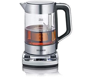 SEVERIN Bouilloire Eau & Thé en Verre Programmable, 1,7L, 3 000W, Levée Automatique du Filtre, Minuterie, Affichage LED, WK 3422