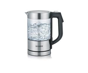 SEVERIN Bouilloire en verre 100% sans BPA, 1 100 W, Petite bouilloire réglable par palier de 5°C, Capacité : 0,5 L, Fonction Maintien au chaud, Bouilloire électrique compacte, verre/inox, WK 3458