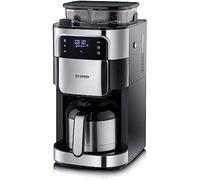 SEVERIN Cafetière avec broyeur intégré 1 000 W, Machine à café programmable avec minuteur, Cafetière filtre avec verseuse isotherme d'une contenance de 8 tasses, Noir/Inox, KA 4814