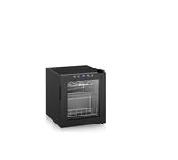 SEVERIN Cave à vin, Petite Cave a Vin Largeur 43cm, Réfrigérateur à vin 46L soit 15 bouteilles de 75cl, Porte vitrée, Température en façade, Classe F, 97 kWh/an, Noir, WKS 8907