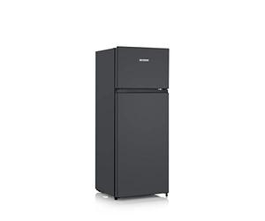Severin Combiné réfrigérateur-congélateur haut, Veggibox incluse 206 L, silencieux 40 dB, éclairage LED, 2 portes, pose libre, LxPxH : 55,0 x 54,2 x 143,3 cm, noir, 8762