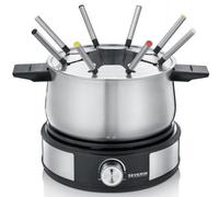 Severin Fondue Crêpière 2 en 1, Inclus 8 fourchettes à fondue, spatule à crêpe et répartiteur de pâte, Inox/Noir, FO 2471