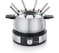 Severin Fondue Crêpière 2 en 1, Inclus 8 fourchettes à fondue, spatule à crêpe et répartiteur de pâte, Inox/Noir, FO 2471