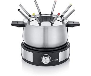 Severin Fondue Crêpière 2 en 1, Inclus 8 fourchettes à fondue, spatule à crêpe et répartiteur de pâte, Inox/Noir, FO 2471
