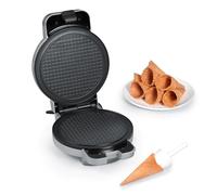 SEVERIN Gaufrier à cornets de glace 850 W, Appareil à gaufres au revêtement antiadhésif, Machine à gaufres pour des cornets légers et croustillants, argent, HA 2082