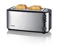 SEVERIN Grille-pain automatique 1 400 W, Toaster compact 2 fentes jusqu'à 4 tranches, Grille-pain électrique avec réglage du degré de brunissage & fonction décongélation, inox/noir, AT 2509