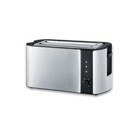 SEVERIN Grille-pain automatique 1400 W, Toaster compact 2 fentes jusqu'à 4 tranches, Grille-pain électrique avec réglage du degré de brunissage & fonction décongélation, Inox/Noir, AT 2590