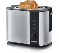 SEVERIN Grille-pain automatique 800 W, Toaster compact 2 fentes jusqu'à 2 tranches, Grille-pain électrique avec réglage du degré de brunissage & fonction décongélation, inox/noir, AT 2589