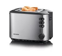 SEVERIN Grille-pain automatique 850 W, Toaster compact 2 fentes jusqu'à 2 tranches, Grille-pain électrique avec réglage du degré de brunissage & fonction décongélation, inox, AT 2514