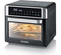 SEVERIN Grille-pain et friteuse de air avec 25 L, affichage LED, minuterie et 12 programmes, incl. plaque de cuisson de, grille, panier à friture, 40-220°C, 2.200 W, noir-argent TO 2077