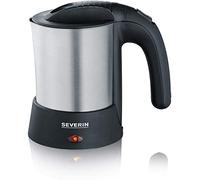 SEVERIN Kit Bouilloire de Voyage, 0,5L, 1 000W, Inclus : 2 Tasses Plastiques, 1 Cuillère et 1 Sac de Voyage, Inox/Noir, WK 3646
