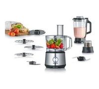 SEVERIN Robot Multifonctions : Hachoir avec 3 Disques 2 en 1, Blendeur avec Disque émulsifiant, Moulin à épices avec Couteau Inox, 2 Vitesses + Fonction Pulse, 1 200 W, 1,5 Litres, Noir/Inox, KM 3892