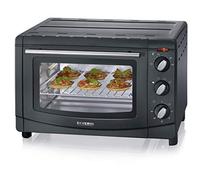 SEVERIN Mini-Four 20 L avec grille et plaque de cuisson incluses, Four posable 1 500 W design simple et élégant, Mini-four électrique avec minuteur 60 min, Noir, TO 2067