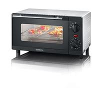 SEVERIN Mini-Four 9 L avec grille et plaque de cuisson incluses, Four posable 800 W design simple et élégant, Mini-four électrique avec minuteur 60 min, Noir/Inox, TO 2052