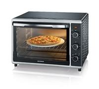 SEVERIN Mini-Four à chaleur tournante 42 L avec pierre à pizza et tournebroche, Four posable 1 800 W design élégant, électrique avec minuteur 120 min, Noir/Inox, TO 2058
