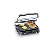 SEVERIN Multi-gril viande 7 programmes automatiques, Gril électrique multifonction pour légumes, steaks et paninis, Gril viande avec plaques antiadhésives, 1 800 W, Inox/Noir, KG 2395