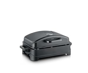 Severin PG 8597 Barbecue Électrique avec Couvercle, Revêtement Céramique, Surface Lisse et Nervurée, Thermomètre Intégré