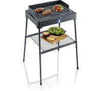 SEVERIN Barbecue sur Pieds 2 200W, Haut.: 85cm, gril en fonte d'aluminium, bac à eau réducteur de fumée et d'odeurs, Noir, PG 8563