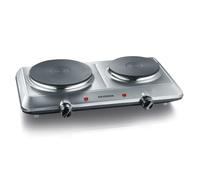 SEVERIN Plaque de cuisson électrique double 2 500 W, Plaque de cuisine pour logement étudiant ou camping, Plaque électrique avec réglage continu de la température, inox, KP 1014