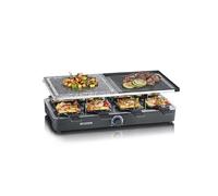 SEVERIN Raclette Gril 8 personnes, Pierre de Cuisson Naturelle, Plaque Réversible Anti-adhésive, Thermostat Réglable, Noir,RG 2371
