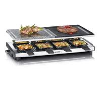 SEVERIN Raclette Gril avec pierre naturelle et plaque anti-adhésive réversible, 8 poêlons, 1 500 W, Inox/Noir, RG 2373