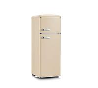 SEVERIN Réfrigérateur Congélateur 2 portes, Pose libre, Largeur 55 cm, 206L, Classe E, Veggibox incluse, Rétro, Crème, RKG 8933