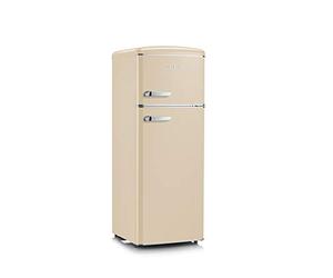SEVERIN Réfrigérateur Congélateur 2 portes, Pose libre, Largeur 55 cm, 206L Veggibox incluse, Rétro, Crème, RKG 8933
