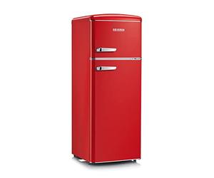SEVERIN Réfrigérateur Congélateur 2 portes, Pose libre, Largeur 55 cm, 206L Veggibox incluse, Rétro, Rouge, RKG 8930