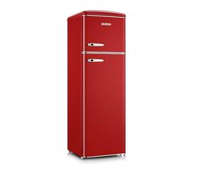 SEVERIN Réfrigérateur Congélateur 2 portes, Pose libre, Réfrigérateur Double Porte avec Congélateur Largeur 55 cm, 246 L Look Rétro, Rouge, RKG 8983