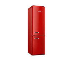 SEVERIN Réfrigérateur Congélateur combiné Total NoFrost, Pose libre, Largeur 54cm, 250 L Veggibox incluse, Rétro, Rouge, RKG 8927
