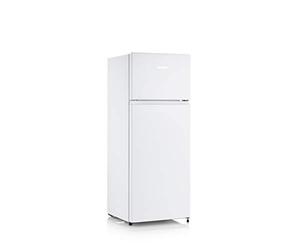 Severin Réfrigérateur Congélateur Haut 2 portes, Pose libre, Longueur 55 cm, 206 litres Veggibox incluse, Blanc, DT 8760