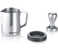SEVERIN Set pour expresso : Pot avec bec verseur (450ml), Pilon en métal (580g), Tamper-Station en Silicone (Ø 51mm), Inox,ZB 5996