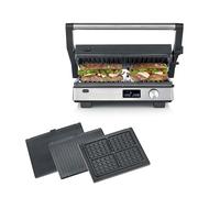 SEVERIN SEVINI FLEX Multi-gril viande 3 en 1, Gril électrique multifonction pour légumes, steaks et paninis, Appareil à gaufres, Gril viande avec plaques antiadhésives, 2 000 W, Inox/Noir, KG 2380