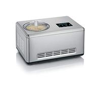 SEVERIN Sorbetière 2-en-1 180 W, Sorbetière électrique et yaourtière avec 2 récipients inclus, Machine à glace avec livre de recettes, inox, EZ 7406, Argent