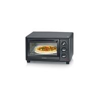 SEVERIN Mini-Four à chaleur tournante 20 L avec pierre à pizza et tournebroche, Four posable 1 600 W design simple et élégant, Mini-four électrique minuteur 120 min, Noir, TO 2079