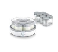 SEVERIN Yaourtière pratique et compacte, Machine à yaourt maison 13 W, Yaourtière électrique et 14 pots de yaourt en verre de 150 ml avec couvercle, garanti sans BPA, Blanc/Gris, JG 3520