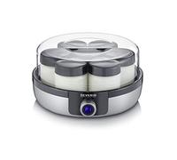 SEVERIN Yaourtière programmable 13 W, Machine à yaourt avec 5 programmes automatiques pour des préparations maison, Yaourtière électrique et 7 pots en verre de 150 ml, sans BPA, Inox/Noir, JG 3521