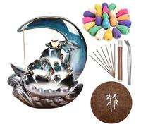 Severnier Brûleur d'encens Cascade, Porte encens a refoulement en céramique, avec 50 cônes d'encens + 30 bâtonnets d'encens, Backflow Incense Burner,pour la décoration de Maison (Vert)